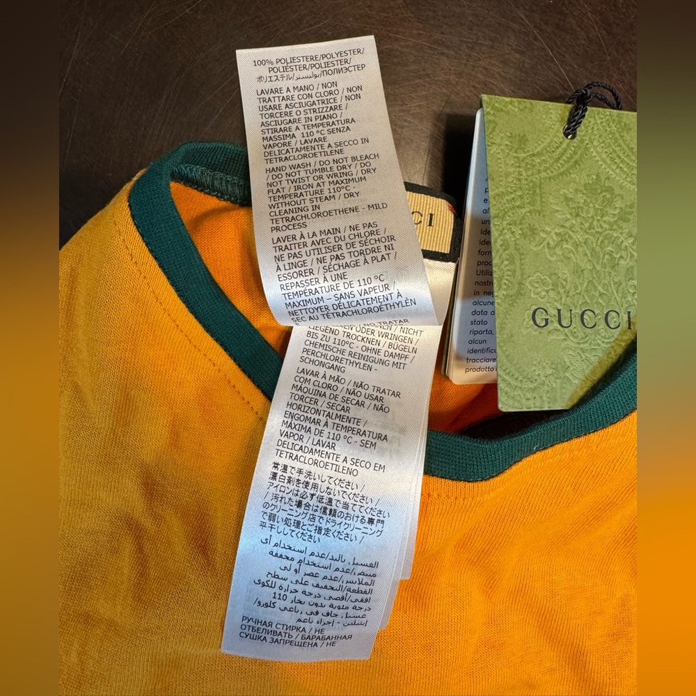 New Authentic Gucci GG Logo Dog Shirt Clothes Gold Green Size L - Picture 11 of 11